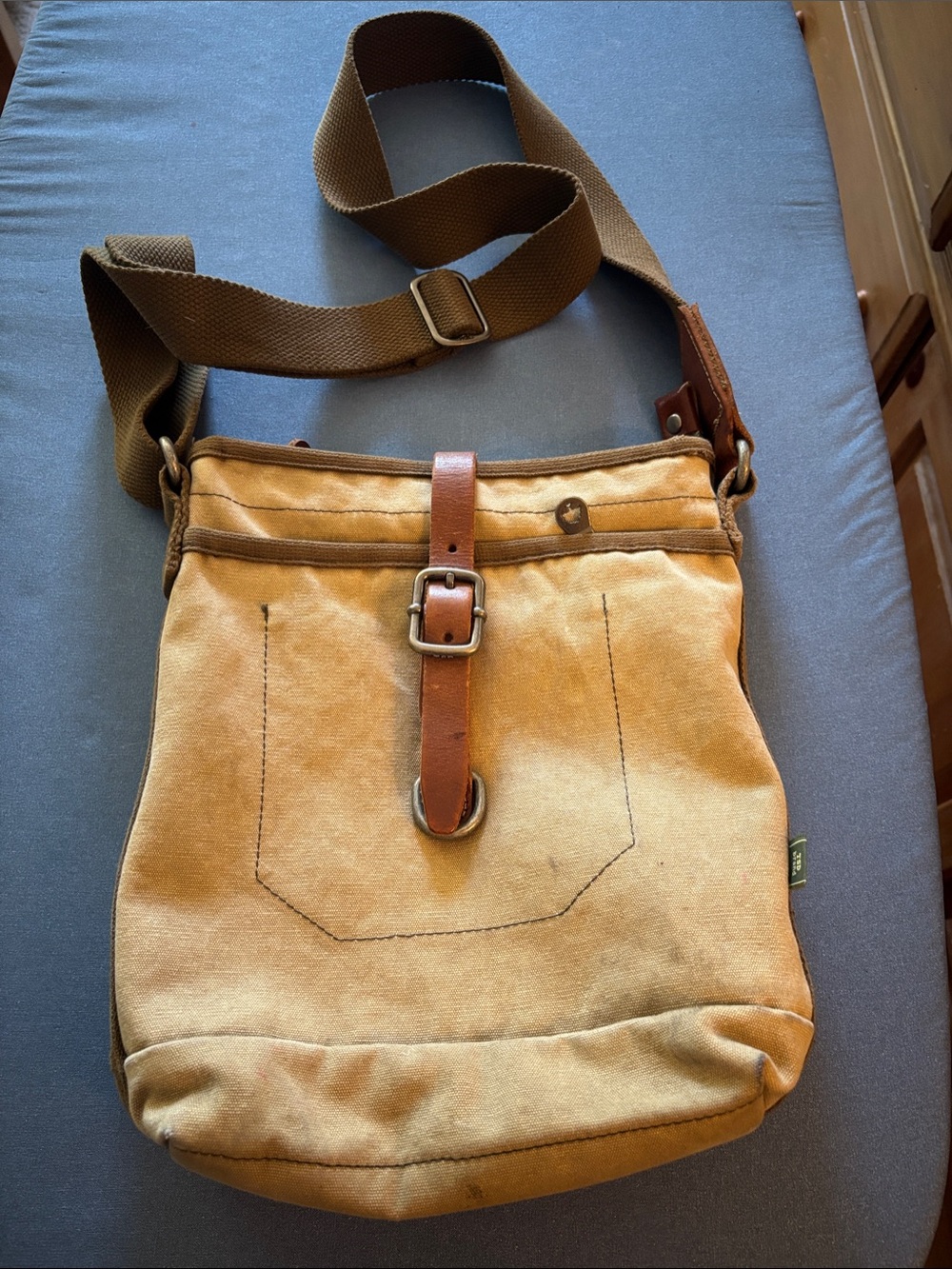 TDS Brand Tan Canvas Crossbody with Leather Trim